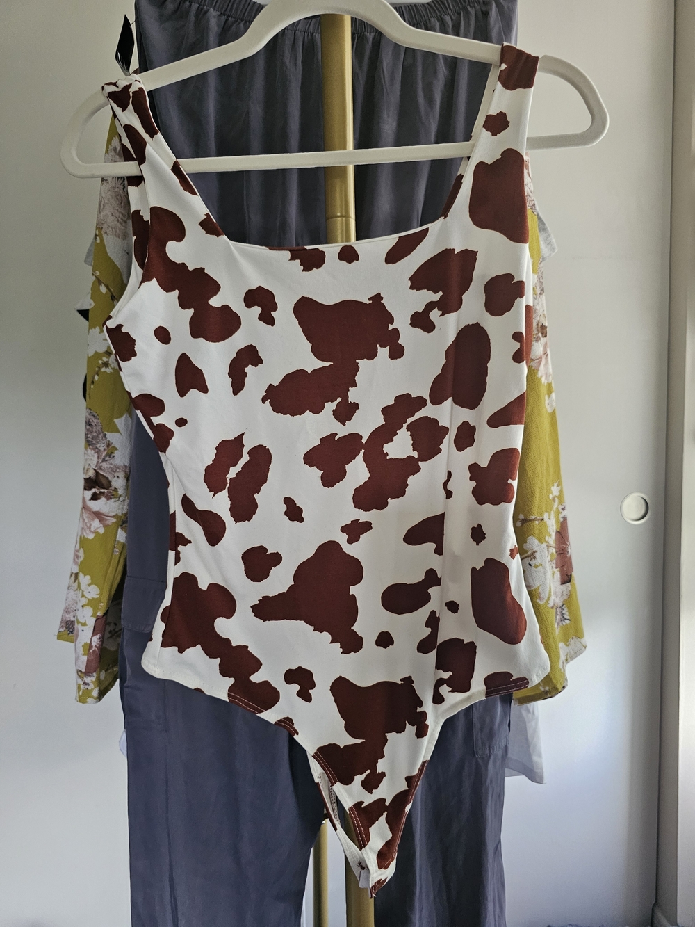 Altar'd State White & Brown Cow Spot Bodysuit - Picture 3 of 5